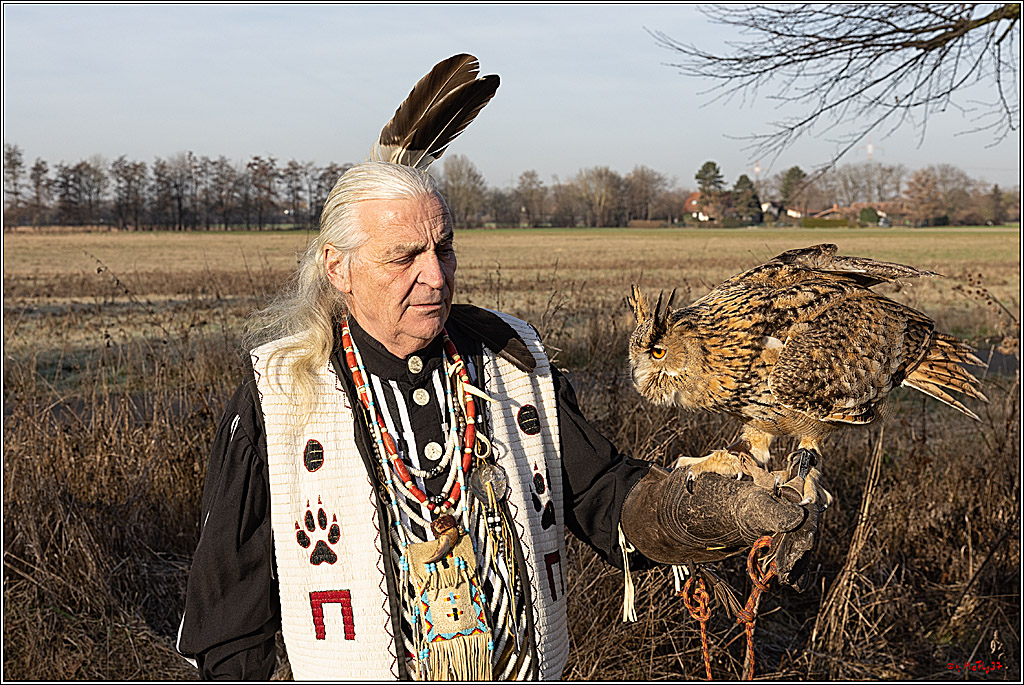Cheyenne-Halbblut Hunting Wolf in der Falknerei Pierre Schmidt; Gymnich, 09.02.2023